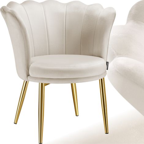 Fauteuil rembourrage épais revêtement en velours crème/or