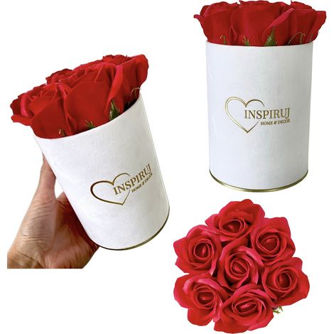 Flowerbox Inspiruj - Scatola bianca con rose di sapone - n. 14 Rosso (1/5)