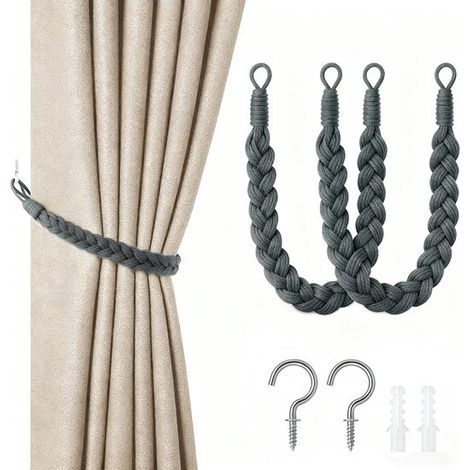 Confezione da 2 nastri per tende,corda per tende da 60 cm con fibbia,nastri per tende intrecciati a mano,nastri per tende ritorti (1/5)