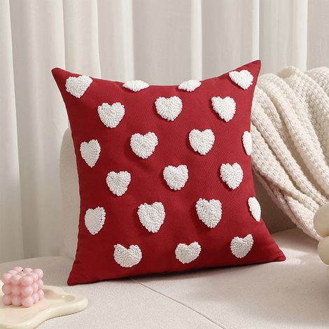 Housse De Coussin - Cœur Brodé - 45x45 Cm - Pour Décoration Intérieure Et Fêtes - 1 Pièce (1/5)