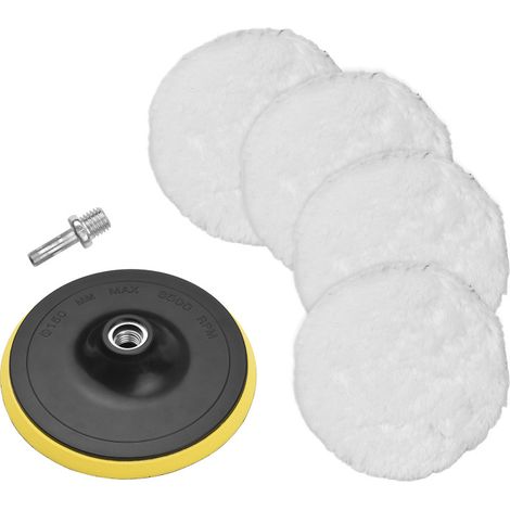 Tampons de polissage en laine Yuclam, lot de 6, 15 cm (6 pouces), pour polisseuse sur perceuse avec adaptateur M14. (1/5)