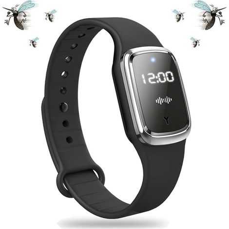 Sollbry Bracelet épulsif Anti-moustiques Ultrasonique, BraceletAnti-Insectes Intelligent, Montre Bracelet Electronique Anti-Moustique avec Charge USB/Etanche/Réutilisable, pour Enfants et Adultes (Noi (1/5)