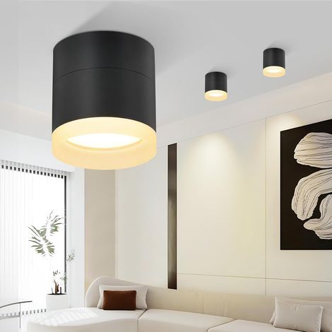 ZMH Spot en saillie LED Spot en saillie noir - spot de plafond rond blanc chaud 3000K spots en saillie 5W petit spot de plafond en saillie plat GX53 spot en acrylique plafonnier pour couloir, salon, c (1/5)