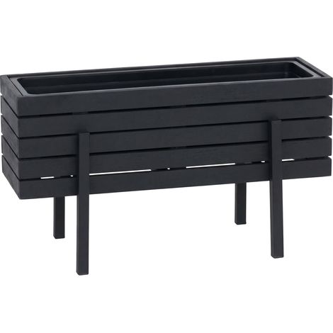 Pflanzkasten HHG-480, Blumen-/Pflanzkübel Blumenkasten, In-/Outdoor Akazie Holz MVG-zertifiziert 35x62x22cm schwarz