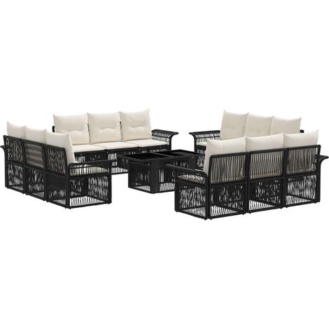 Conjunto de sofás de jardín 13 uds. Negro y Blanco Crema vidaXL (1/5)