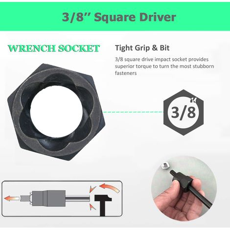 [JAMAIS UTILISÉ]Kit de 11 extracteurs d'écrous et de boulons à impact avec douilles à torsion de 9 à 19 mm et outils métriques pour roues antivol.