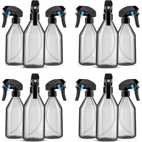 Kunststoff-Sprühflaschen für Reinigungslösungen, 295 ml (10 oz) wiederverwendbarer, leerer Behälter mit robustem, schwarzem Sprühkopf, 12er-Packung (1/5)