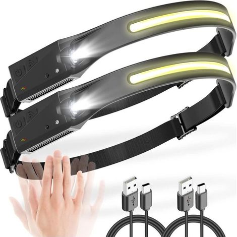 Lampe Frontale Rechargeable, 2 Brillant 350 Lumens et 5 Modes d'éclairage 1200mAh Lampe Frontale Led Ultra Puissante, 230° Grand Angle IPX4 Légers Lampe Frontale pour Pêche, Camping (1/4)