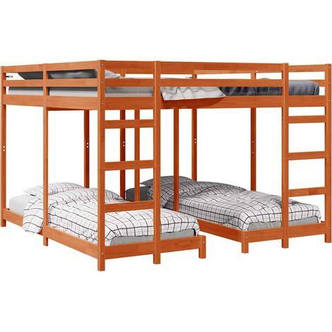 Triple Bunk Bed Frame Wax Brown 200 x 200 cm Solid Pine Wood vidaXL