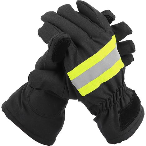 Feuerfeste, hitzebeständige, wasserdichte und atmungsaktive Feuerwehrhandschuhe zum Schutz der Hände, schwarz und gelb. (1/5)