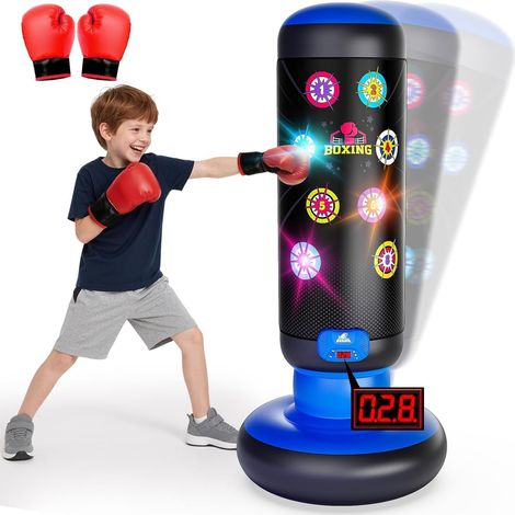 Interactive Punching Ball Enfants, Sac de Frappe avec Musique et Lumière, Sac de Boxe avec Gants de Boxe pour Karaté, Taekwondo, Cadeau pour Garçons (1/5)