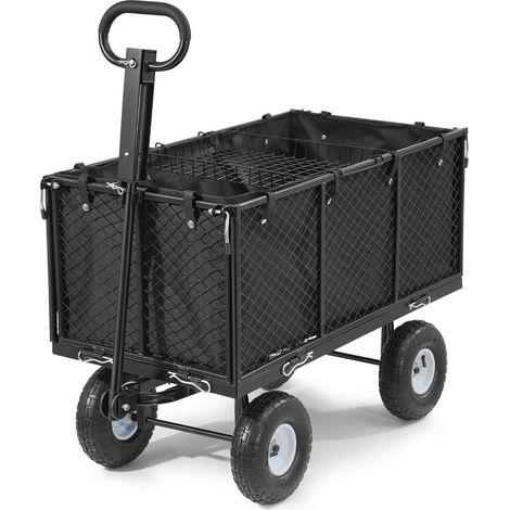 Chariot de jardin robuste en acier, 544,3 kg, remorque utilitaire extérieure avec pneus 10 pouces, poignée réglable, parois amovibles, attelage pour ATV ou tracteur, noir (1/5)