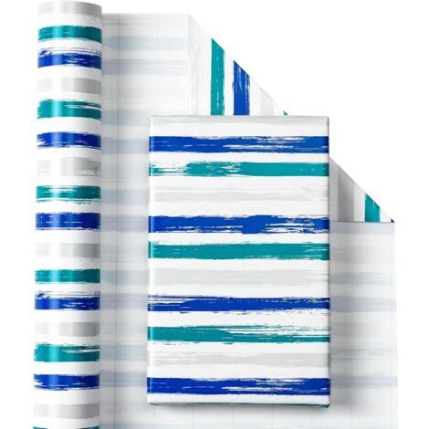 RUSPEPA Rouleau De Papier Cadeau - Imprimé Bleu Marine Et Lignes Grises Pour Anniversaire, Vacances - 43,2 cm X 10 m (1/5)