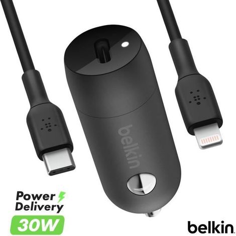 Prise allume-cigare USB-C - BELKIN - BoostCharge - 30W - Câble Lightning 1m - Noir (1/4)