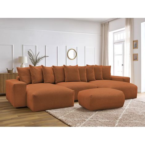 BOBOCHIC - Canapé panoramique convertible coffre VOLTAIRE tissu chiné avec pouf   Orange (1/5)