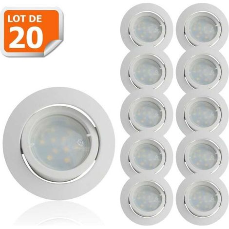 Lot de 20 Spot Led Encastrable Complete Blanc Orientable lumière Blanc Neutre eq. 50W ref.888 (1/5)