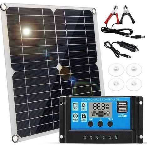 Kit pannello solare monocristallino da 20W 12V + regolatore di carica PWM da 40A + morsetti per batteria - Alta efficienza del 22% per camper, barche, roulotte e sistemi off-grid. (1/5)