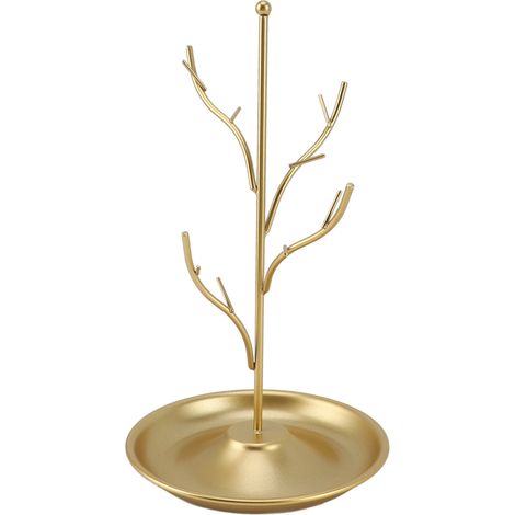 Arbre à Bijoux en Fer Doré, Organisateur de Colliers et Boucles d'Oreilles, Design Branche Unique pour Rangement Élégant et Décoratif (1/5)