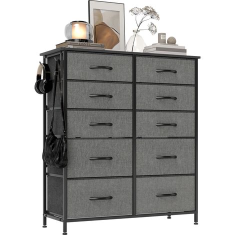 HOMCOM Fabric Chest of Drawers, 10 Drawer Dresser for Bedroom, Charcoal Grey