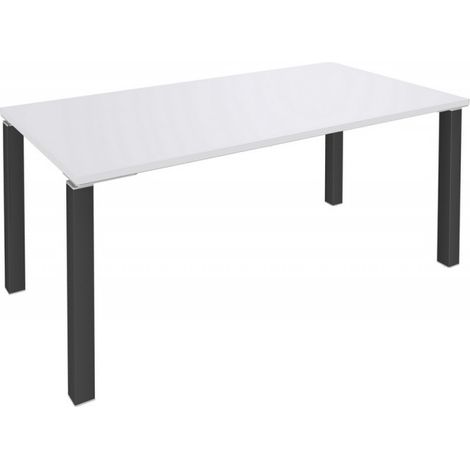 Bureau Blanc 140 cm 4 Pieds Métal Carrés Carbone