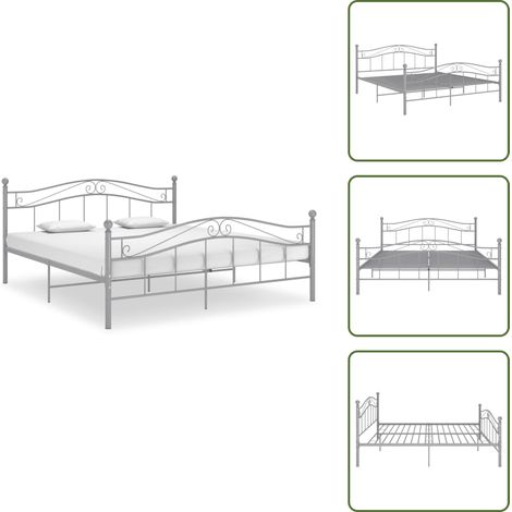 Cadre de lit sans matelas gris métal 160x200 cm - Cadre De Lit - Lit Double - Lit Metal - Lit Gris - Meuble Chambre (1/5)