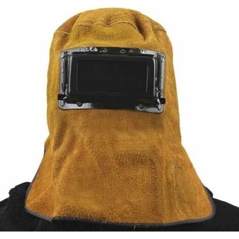 Masque de soudure en cuir type capuche, avec lunettes de protection, protection des yeux et du visage, confortable, pour soudeur (1/4)