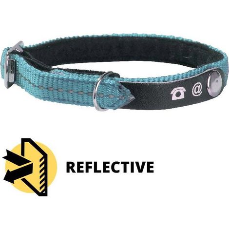 Collare azzurro in nylon riflettente con linguetta per indirizzo modello Lost per gatti