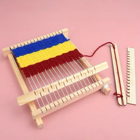 Métier à tisser - Bois - 20,8 x 19,3 cm - Pour débutants enfants et adultes - Kit complet avec navette et fils - 1 pièce