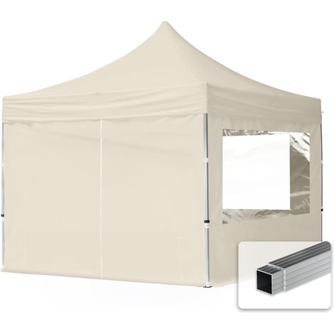 TOOLPORT pop up gazebo 3x3m with four side panels & aluminium frame folding garden tent Water repellent cream