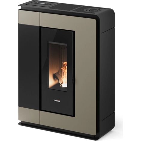 stufa a pellet slim canalizzata ermetica freepoint "arco 9" light bronze 8,5 kw con wi-fi