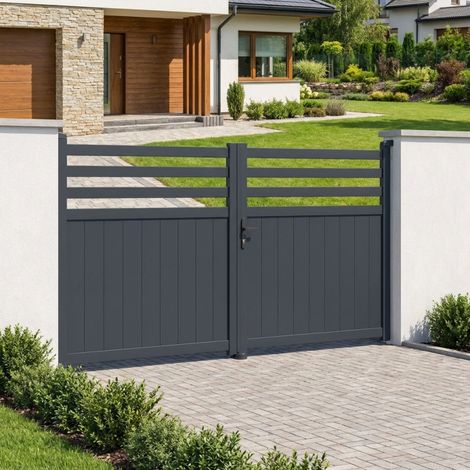Portail battant aluminium anthracite 300x158 cm motorisable (1/5)