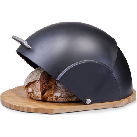 Zeller Porta Pane Nero con Base in Bambù Naturale (1/3)