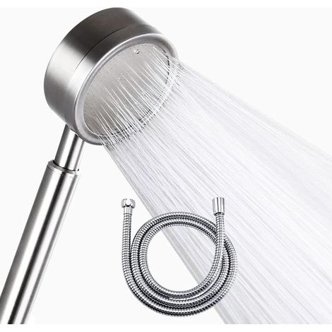 Pommeau Douche Pression Acier Inox 304 Et Flexible Douche 1.5m,Pommeau Douche Economiseur D'eau,Douchette Douche Salle De Bain (Douchette+ 1,5mtuyau) (1/5)