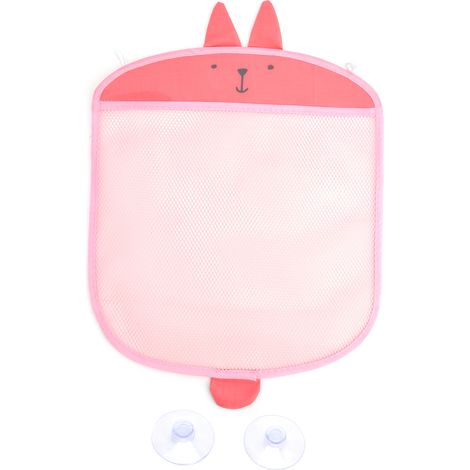 Sac de rangement pour jouets de bain rose, filet à ventouse, filet respirant pour accessoires de bain bébé. (1/5)