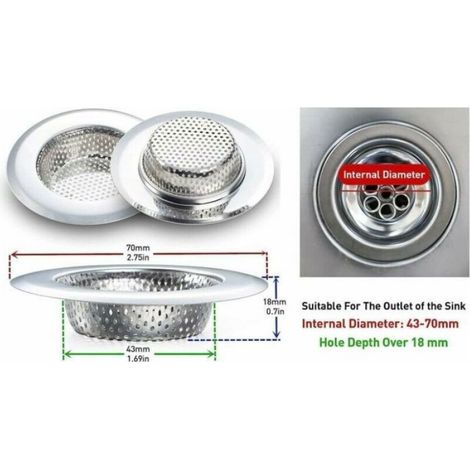 Filtre Évier - Acier Inoxydable - Microperforation 2 mm - Pour Orifice 43 à 70 mm - 7 cm - 2 Pièces (1/4)