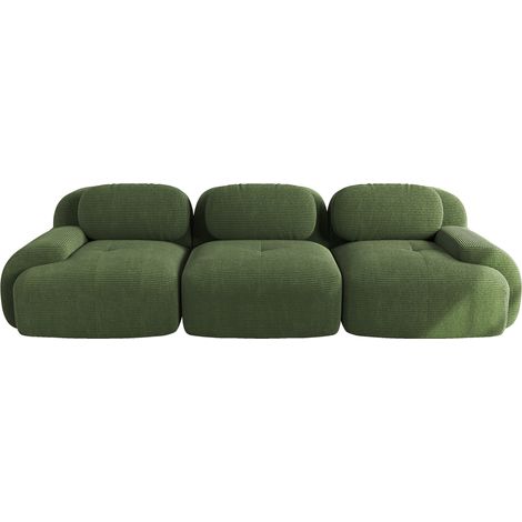 Sofá modular de 3 plazas de pana aterciopelada verde, sin montaje, MODENUIT (1/5)