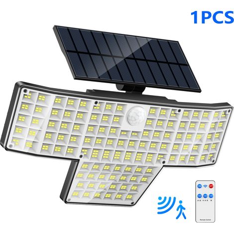 Lampe Solaire Extérieure 448 LED, Applique Murale Solaire avec Détecteur de Mouvement PIR, Lumière Blanche, Télécommande, IP65 Étanche, Éclairage de Sécurité pour Jardin, Cour, Allée, Terrasse, Garage (1/4)