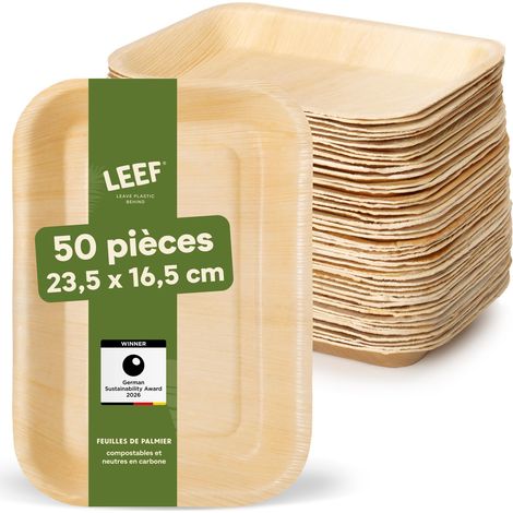 assiette jetable en palmier [50 pcs  23 x 16 cm] assiette barbecue comme décoration d'anniversaire  assiettes plates alternative aux assiette plastique reutilisable comme vaisselle jetable (1/5)