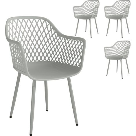 Set di 4 sedie da giardino grigie in plastica con braccioli e schienale 56 x 51 x 84 cm (1/5)