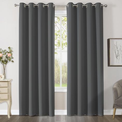Rideau occultant Thermiques 2 Pièces 132cm114cm, Rideau Salon Thermique Isolant Anti Froid et Chaleur Tenture Opaque à Oeillets Isolation Lumiere Anti UV Gris Foncé