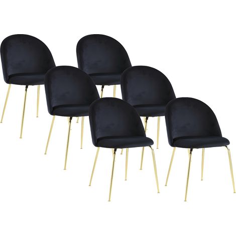 Lot de 6 chaises - Velours et acier inoxydable doré - Noir - MELBOURNE
