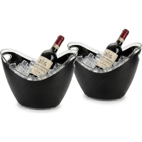 Set di 2 Secchiello Porta bottiglie con Ghiaccio di vino spumante champagne prosecco nero Ovale Spumantiera Moderna in Plastica Resistente con Manici Integrati 27x20x19 cm Uso Casa o professionale