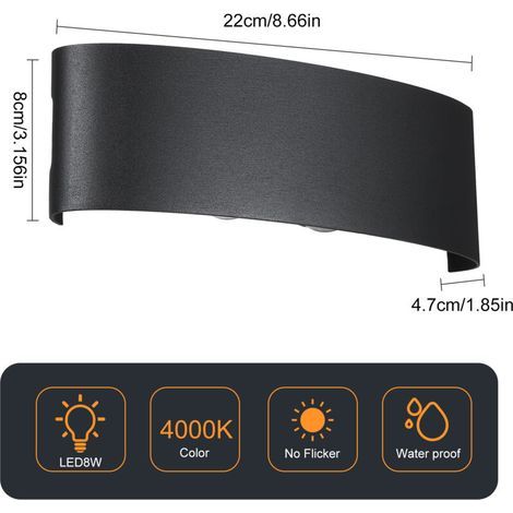 Applique murale LED moderne 8 W – éclairage orienté vers le haut et le bas, lumière chaude 3000 K, pour couloir, salon ou chambre (1/5)