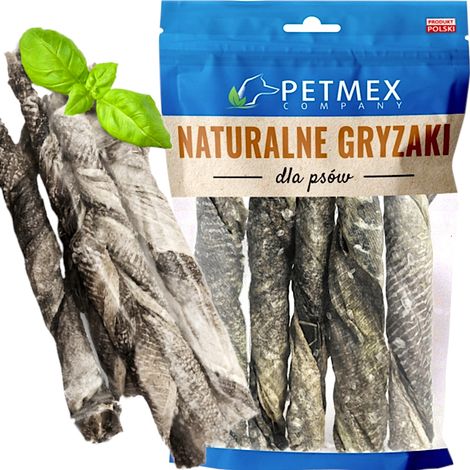 Delikatesse, natürlicher Kausnack für Hunde: Getrocknete Kabeljauhaut-Twist von Petmex, 100 g