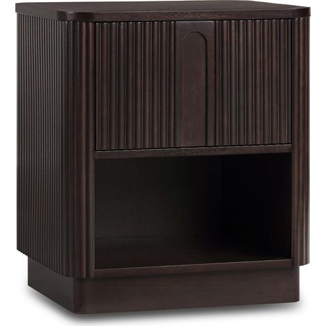 Teamson Home Reeded Bedside Table with Open Shelf and Push-Open Drawer, Modern Wooden Bedroom Storage Furniture, Black Finish (1/5)