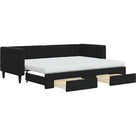 Maison Exclusive - Lit de jour avec gigogne et tiroirs noir 80x200 cm velours
