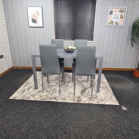 Dining Table and 4 Chairs Grey Glass 4 Leather Chairs Dining Room Furniture (1/5)