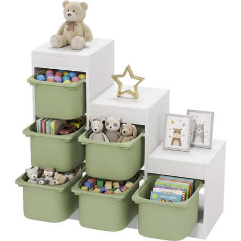 Aiyaplay – Bibliothèque enfant avec 6 bacs amovibles – 3 niveaux de rangement – Dimensions 96 x 38,5 x 90 cm – Design anti-basculement – Panneau de particules