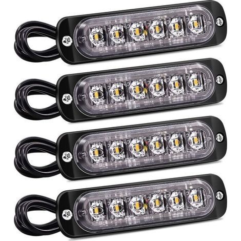 4PCS feux latéraux stroboscopiques, barre lumineuse d'avertissement de danger à 6 LED, balise de panne ambre, feux clignotants d'urgence, étanches 12V 24V universels pour camion de voiture