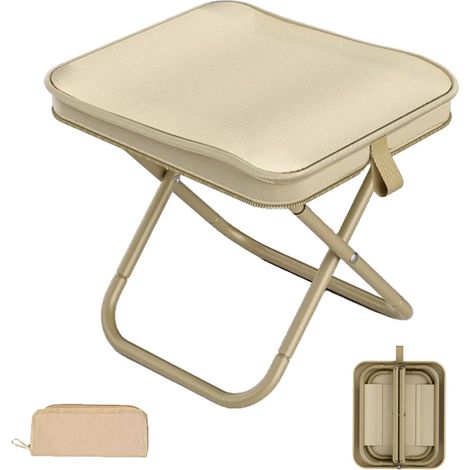Tabouret de Camping Pliable et Portable, Mini Tabouret Pliable pour Camping avec Sac de Rangement, Jusqu'à 120 kg, Randonnée, Pêche(Kaki) (1/5)